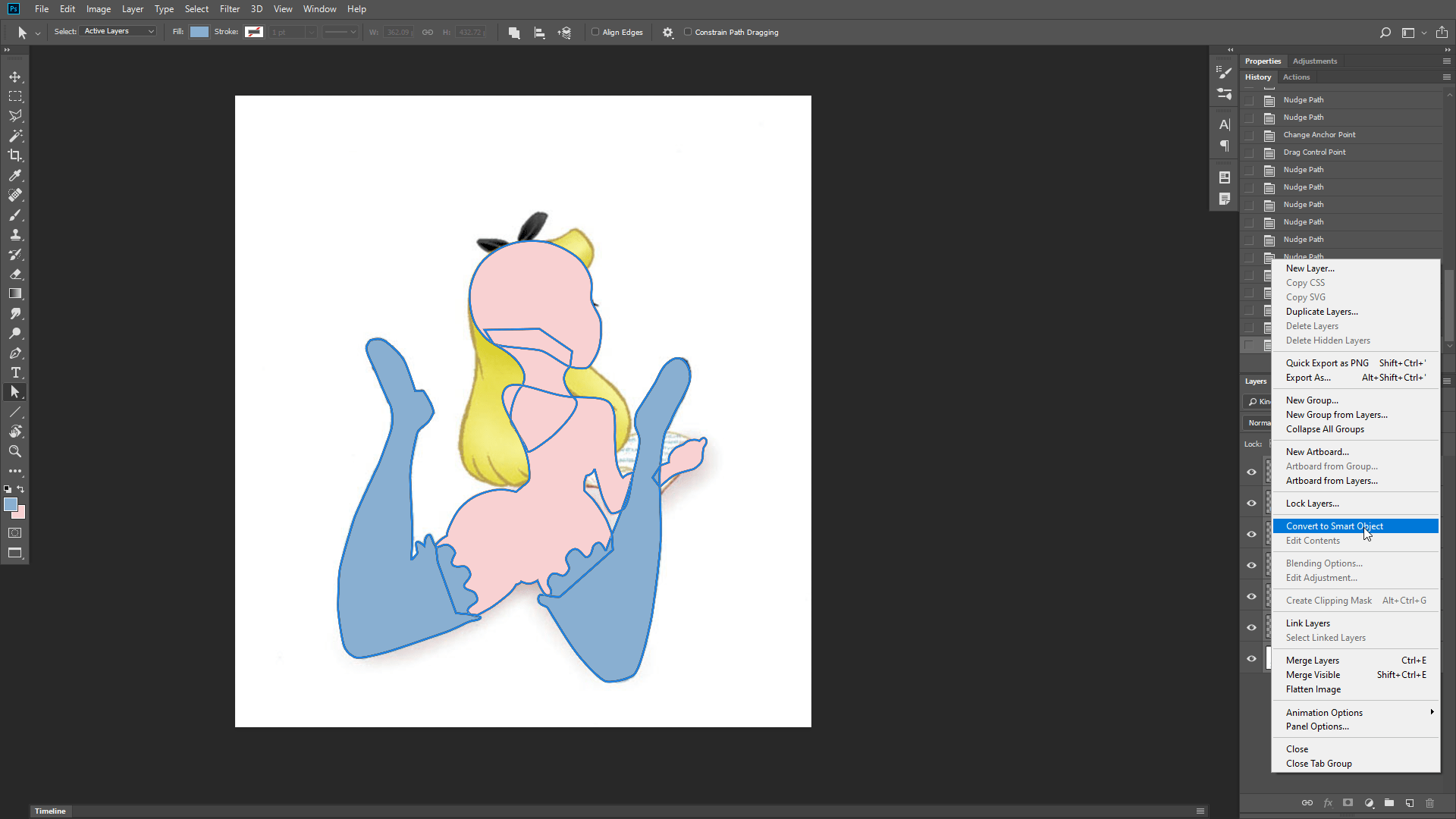 Alice overlapped by vector shapes.